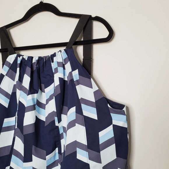 PETER SOM for ANTHROPOLOGIE • Blue Geometric Print Nikola Flounce Cami Sz PL - Picture 5 of 11
